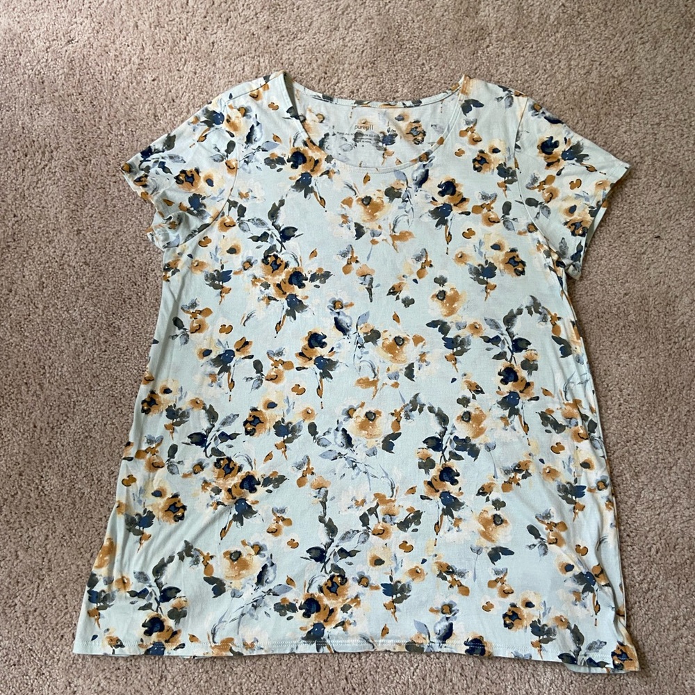 Pure Jill by J. Jill 100% Puma Cotton Tee, Size M, Floral